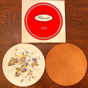 Vintage Birds & Berries Pimpernel 10" Round Cork Back Placemats (Set of 6)